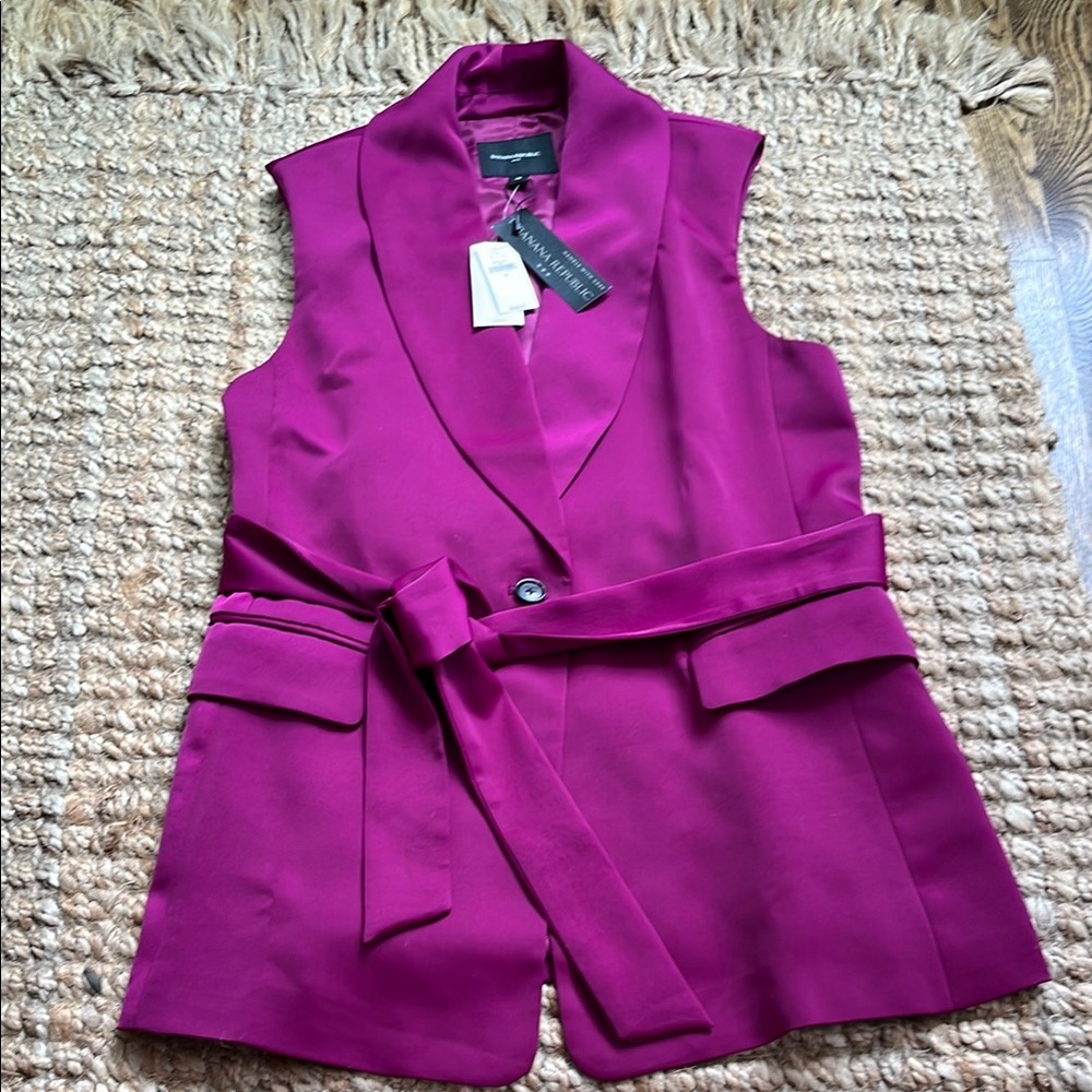 Banana Republic Magenta Sleeveless Blazer Vest with Belt